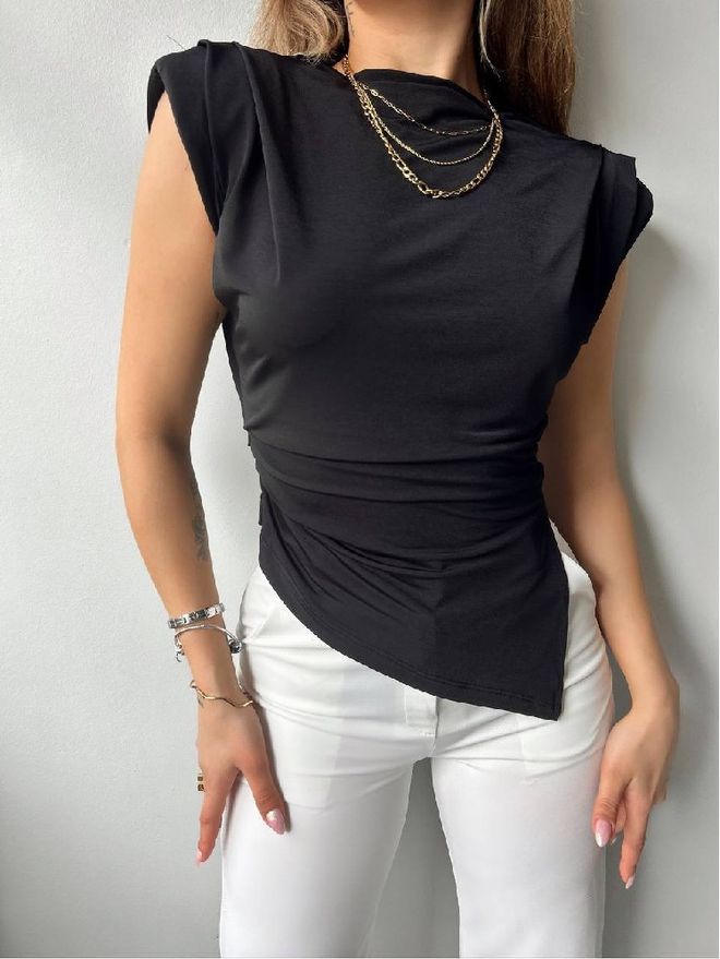 Mistix Crna Uska Bluza Bez Rukava S Jako Kratkim Rukavom Veleprodaja odjeće Ležerni