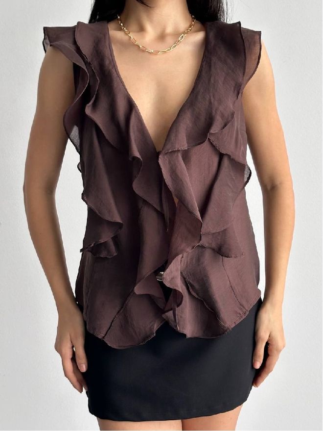 Mistix Ruda Eleganti Palaidinė Su Giliu Iškirpimu Ir Skraidančiomis Rankovėmis Didmeninė prekyba drabužiais Vintažinis