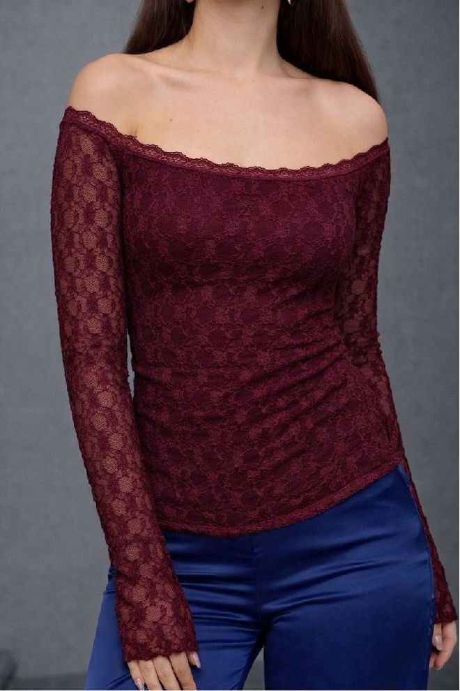 Mistix Μπλούζα Μπορντό Με Λαιμόκοψη Χωρίς Ωμους Χονδρικό εμπόριο ενδυμάτων Σέξι