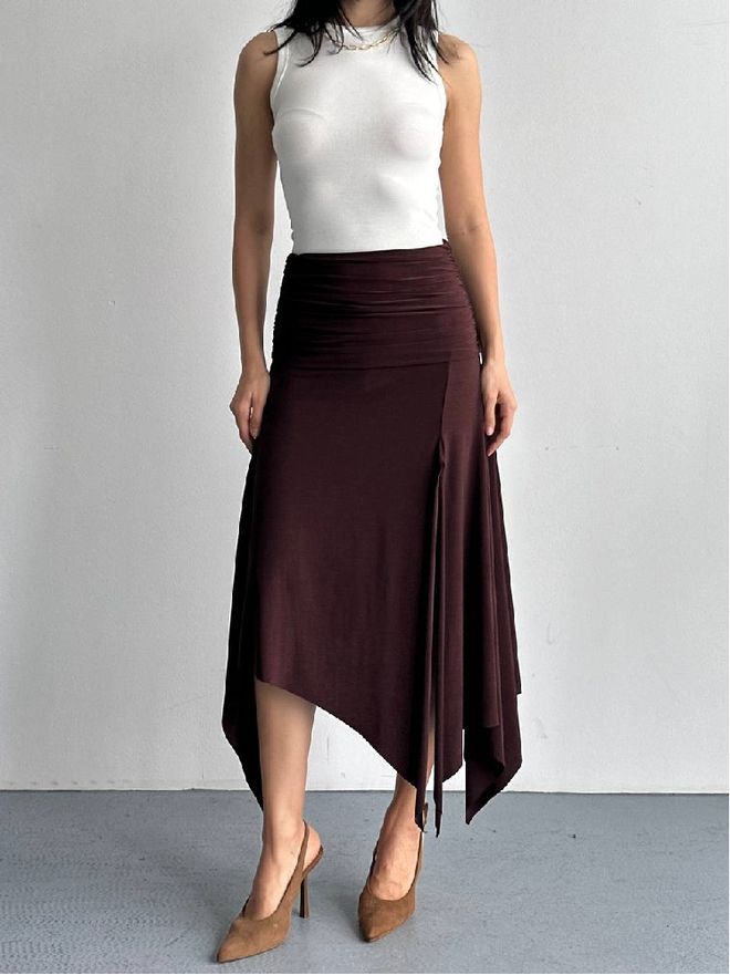 Mistix Gonna Midi Asimmetrica Elegante Bordeaux Con Cravatta Abbigliamento all'ingrosso Sexy