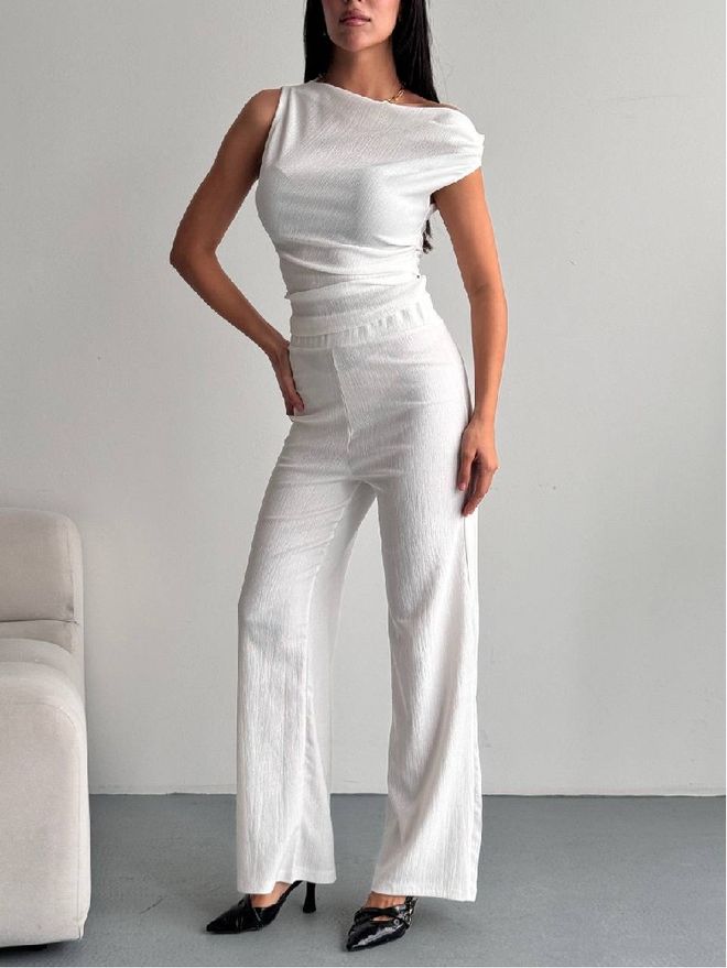 Mistix Balto Elegantiškas Slim Fit Palazzo Rinkinys Didmeninė prekyba drabužiais Kokteilinė