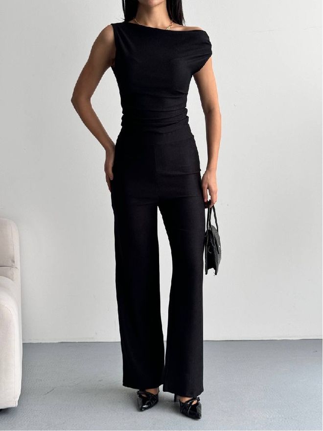 Mistix Елегантен Черен Palazzo Комплект Дрехи на едро Винтидж