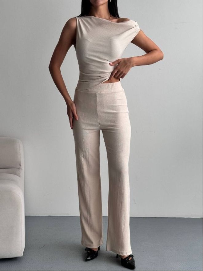 Mistix Smėlio Kasdienis Elegantiškas Aptemptas Palazzo Rinkinys Didmeninė prekyba drabužiais Kokteilinė