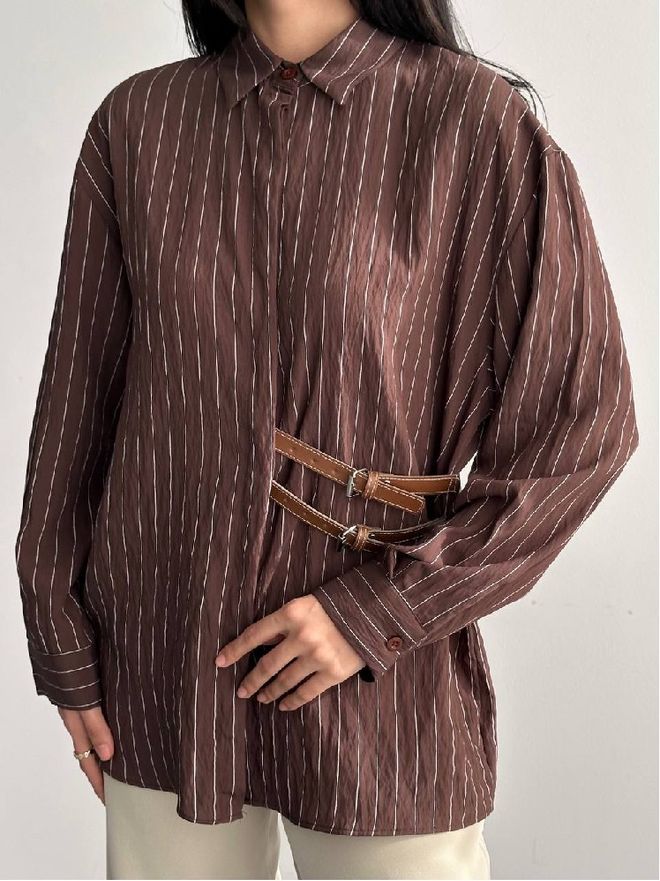 Mistix Brązowa Koszula W Paski Casual Formalna Hurtowa sprzedaż odzieży Casual