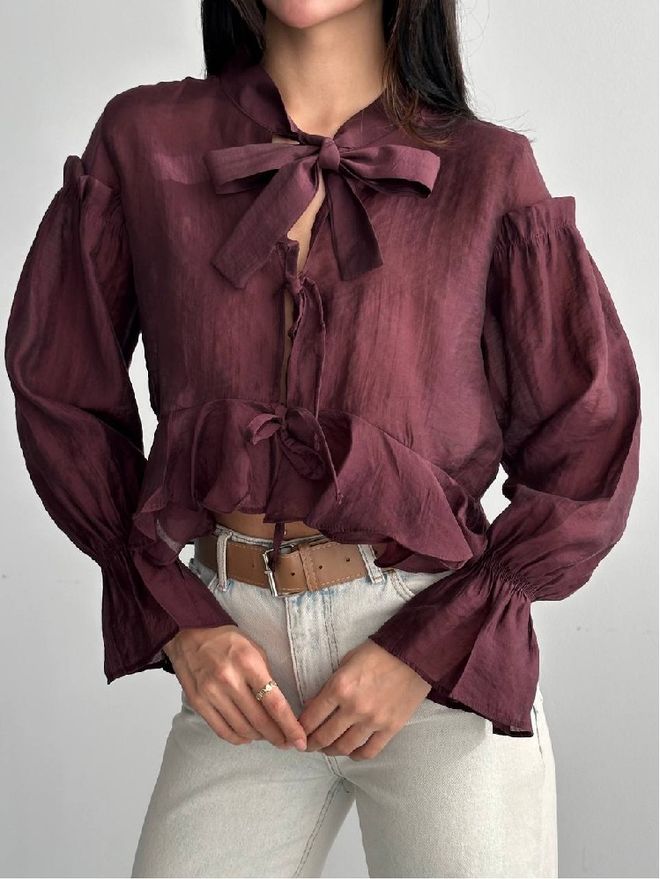 Mistix Koszula Bordowa Retro Związywana Krótka Hurtowa sprzedaż odzieży Casual