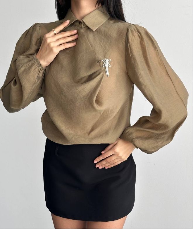 Mistix Elegancka Koszula Khaki Z Kołnierzykiem Polo Hurtowa sprzedaż odzieży Casual