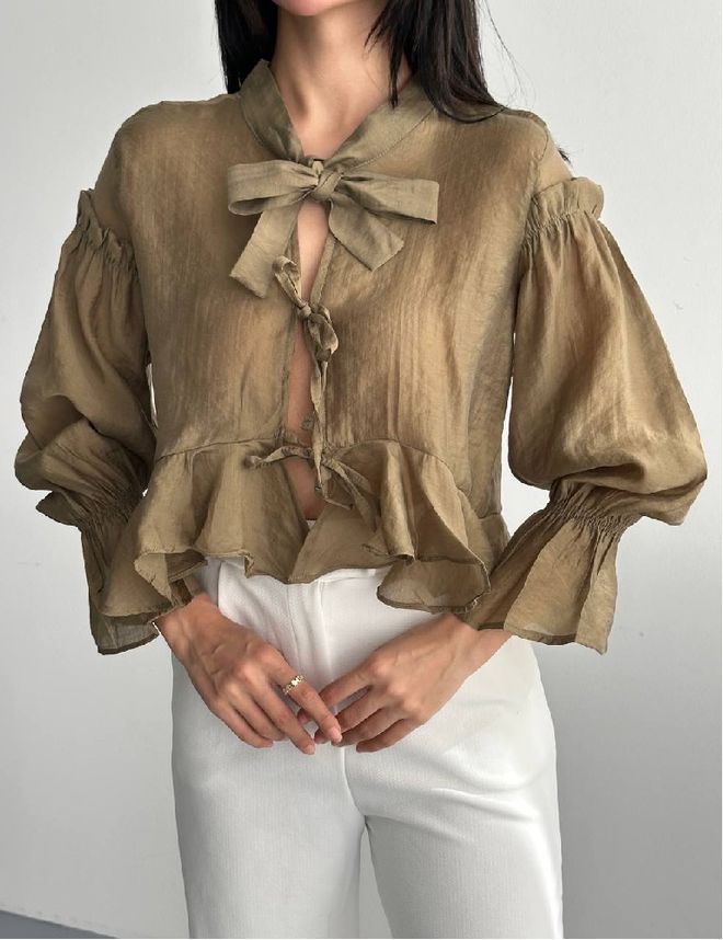 Mistix Khaki Elegancka Vintage Casual Koszula Hurtowa sprzedaż odzieży Casual