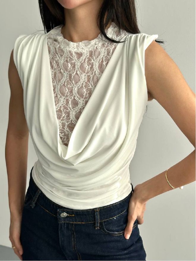 Mistix Bijela Elegantna Uski Kroj Bluza S Padajućim Izrezom Veleprodaja odjeće Ležerni