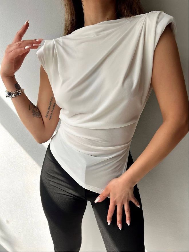 Mistix Bijela Elegantna Uska Bluza Bez Rukava Veleprodaja odjeće Ležerni