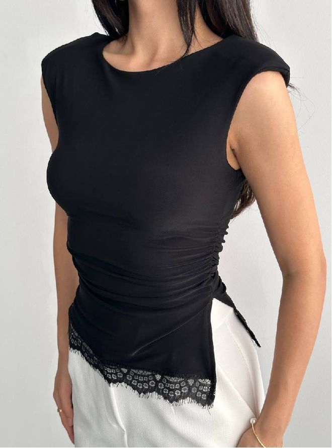 Mistix Crna Elegantna Uska Bluza S Jako Kratkim Rukavima Veleprodaja odjeće Ležerni