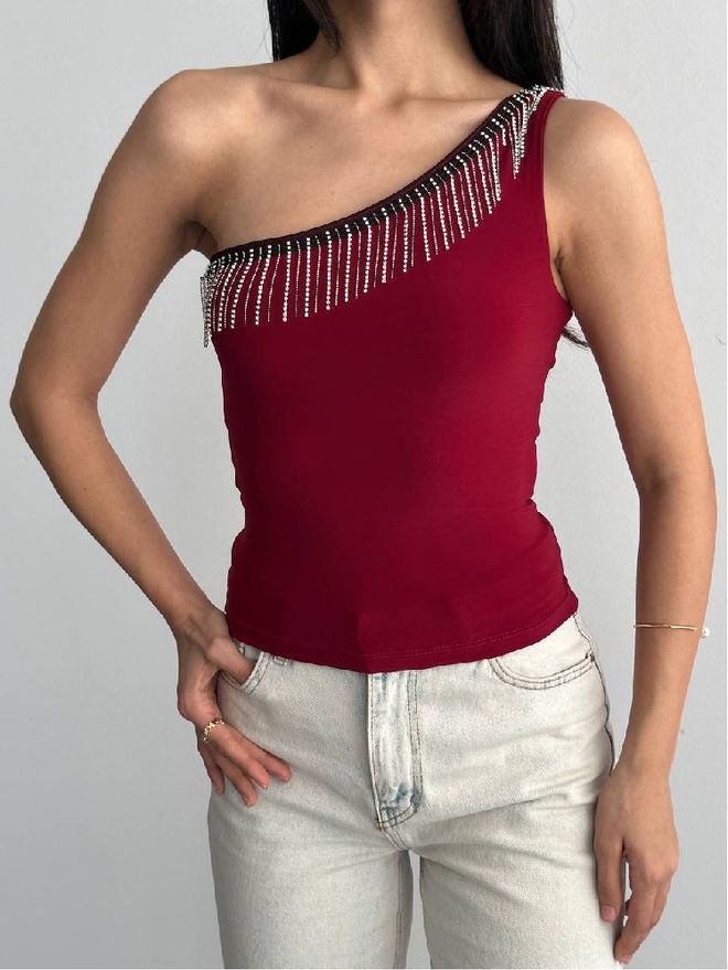 Mistix Bluza Bordo Crvena Na Jedno Rame Veleprodaja odjeće Ležerni