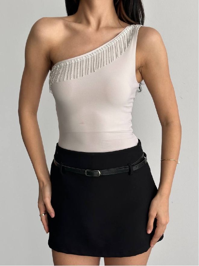 Mistix Bijela Sexy Elegantan Glam Uži Kroj Kratko Rezano Bluza S Jako Kratkim Rukavima Veleprodaja odjeće Sexy