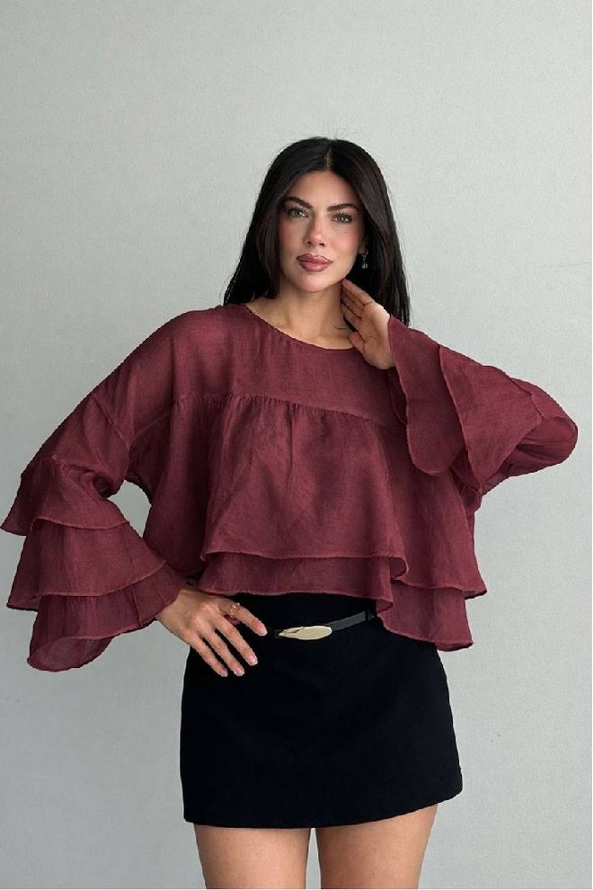 Mistix Bluză Roșu Bordo Casual Boho Elegant Îmbrăcăminte cu ridicata Casual