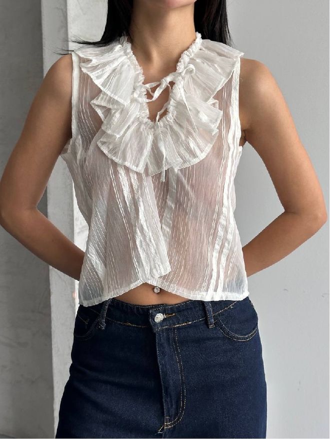 Mistix Блузка Белый В Полоску Без Рукавов Рукав С Крышкой Оптовая продажа одежды Повседневный