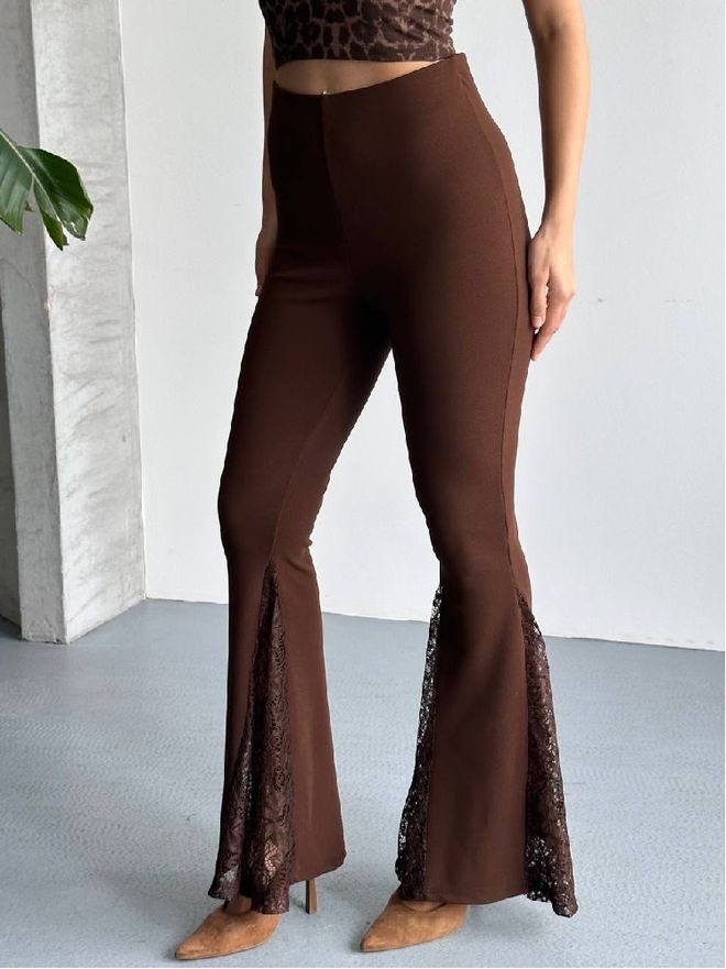 Mistix Hnedé Sexy Elegantné Retro Glam Neformálne Vintage Nohavice Veľkoobchod s oblečením Neformálny