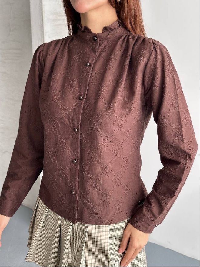 Mistix Chemise Brun Vintage Élégante Vêtements en gros Modeste