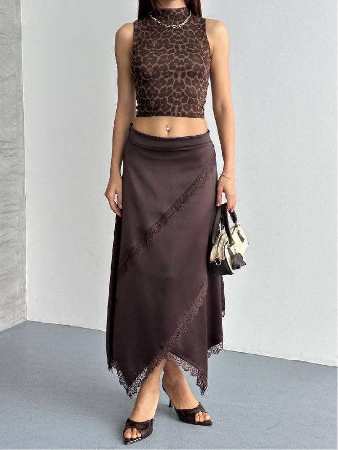 Mistix Braun Sexy Elegant Asymmetrisch Maxi Rock Großhandelskleidung Sexy