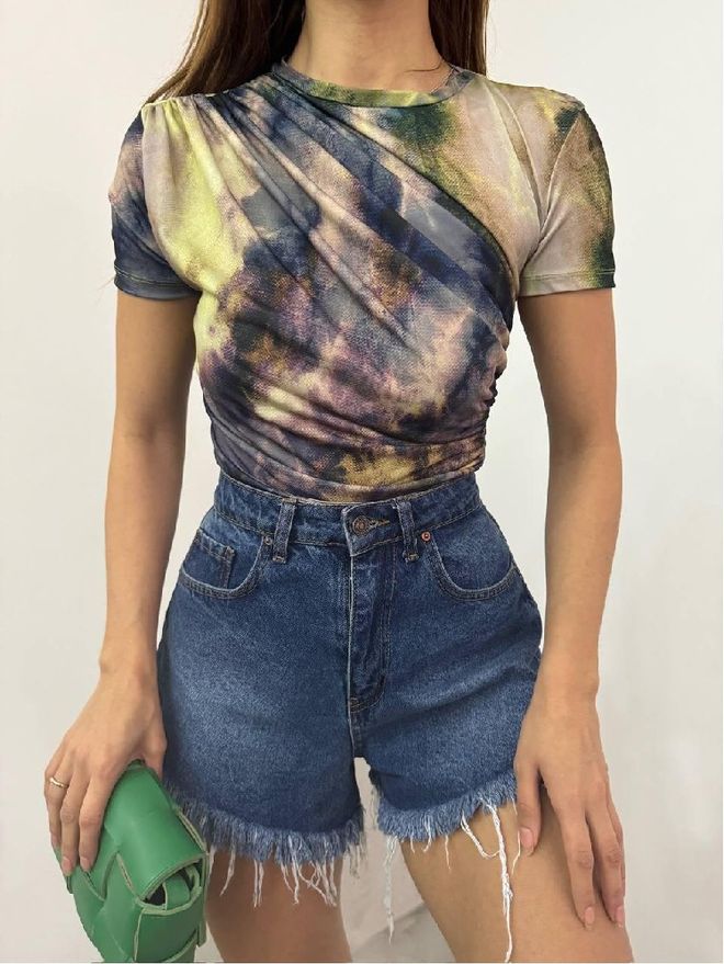 Mistix Žalia Mišrių Spalvų Tie Dye Trumpo Ilgio Palaidinė Didmeninė prekyba drabužiais Kokteilinė