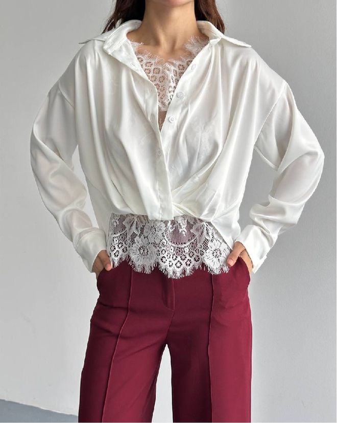 Mistix Camisa Branca Elegante Com Decote Entalhado E Fecho Abotoado Roupas por atacado Casual