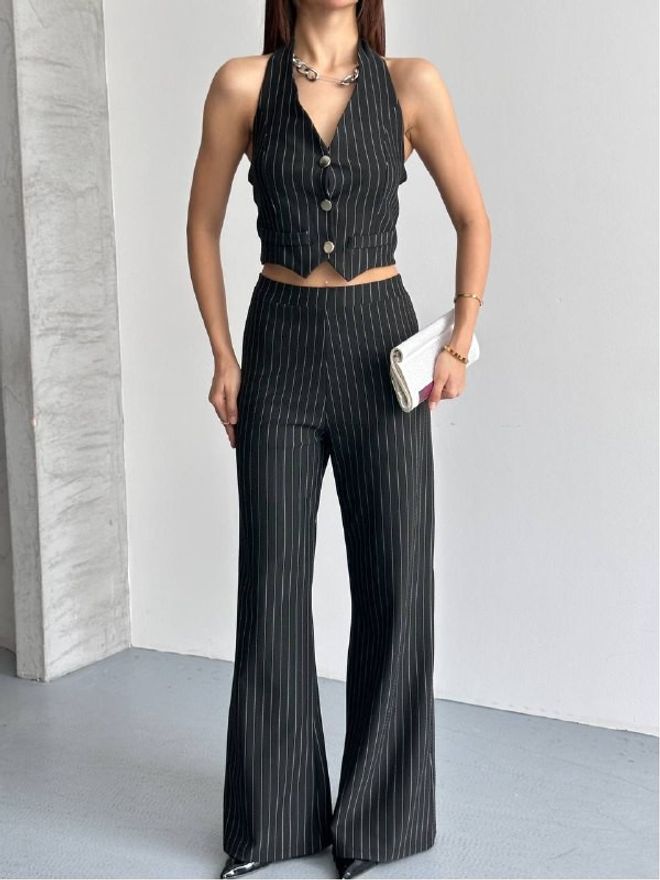 Mistix Conjunto Negro A Rayas Sexy Formal Ropa al por mayor Casual