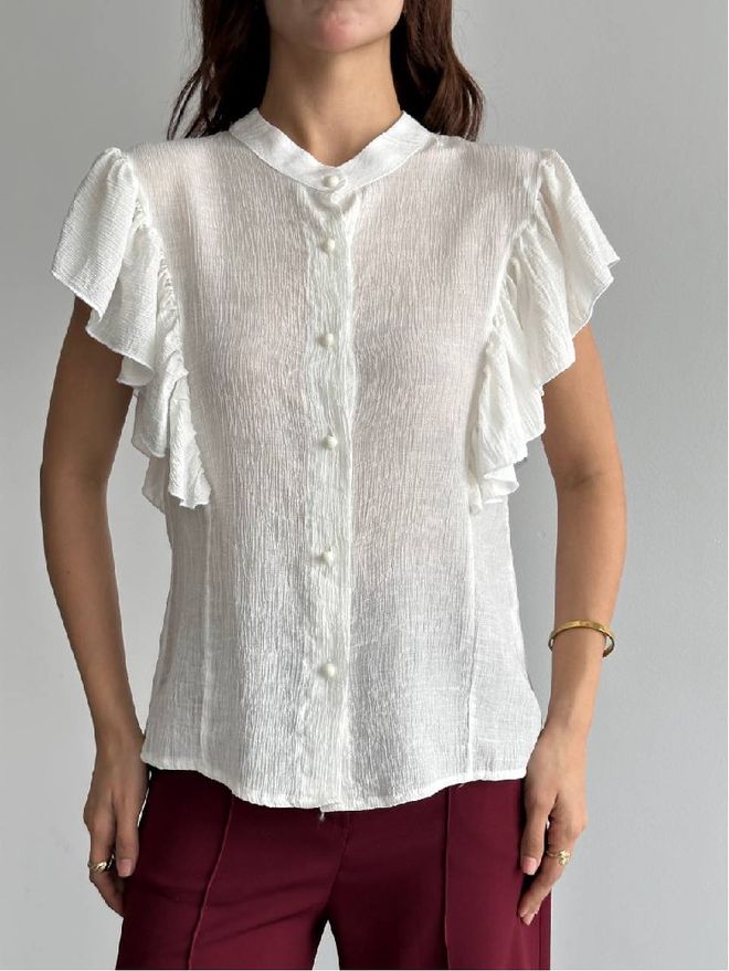 Mistix Элегантная Белая Рубашка С Рукавами Кап Рюши Оптовая продажа одежды Повседневный