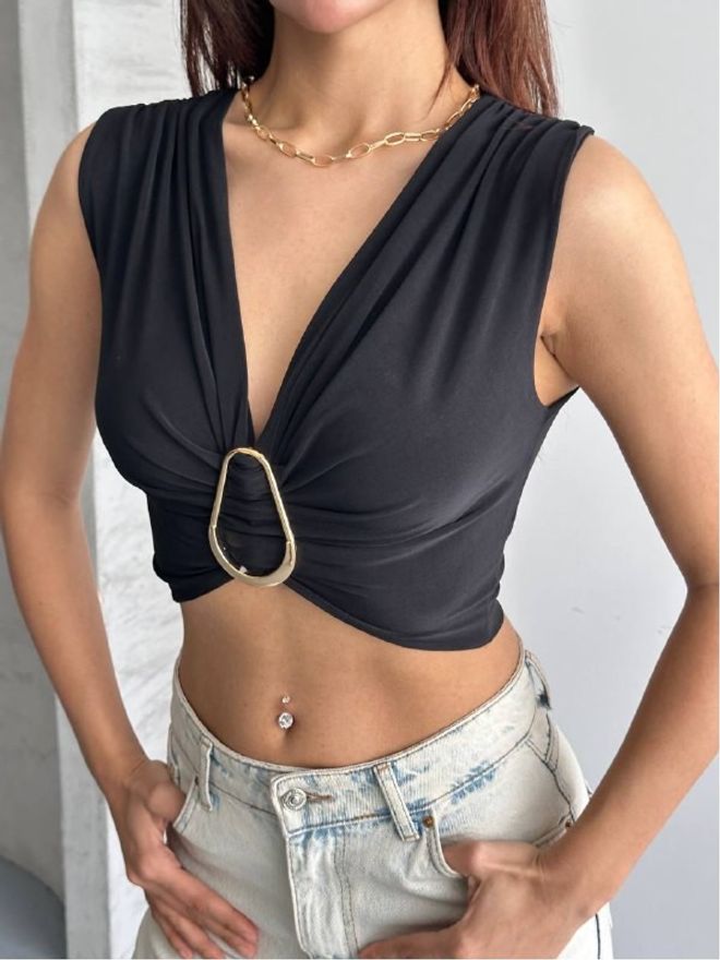 Mistix Μαύρη Σέξι Casual Εφαρμοστή Cropped Μπλούζα Χονδρικό εμπόριο ενδυμάτων Casual