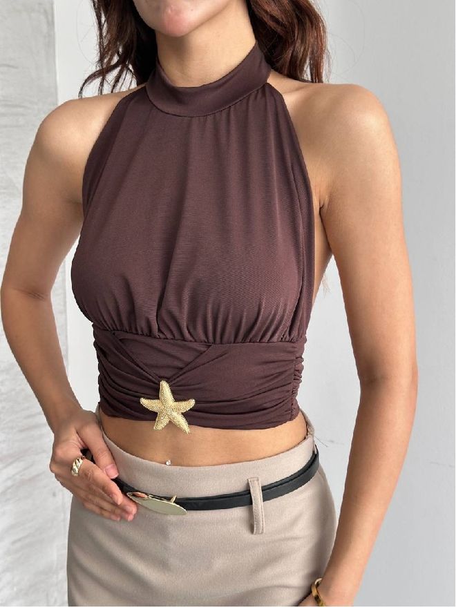 Mistix بلوزة بني جنسي غير رسمي رائع ملابس بالجملة غير رسمي