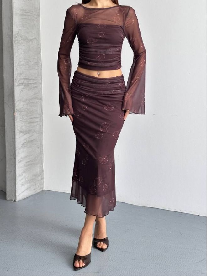 Mistix Conjunto Rojo Clarete Elegante Ajustado Bodycon Midi Ropa al por mayor Sexy