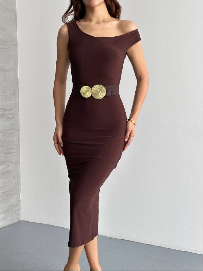 Mistix Brown Sexy Elegant Bodycon Dress Wholesale Clothing Sexy