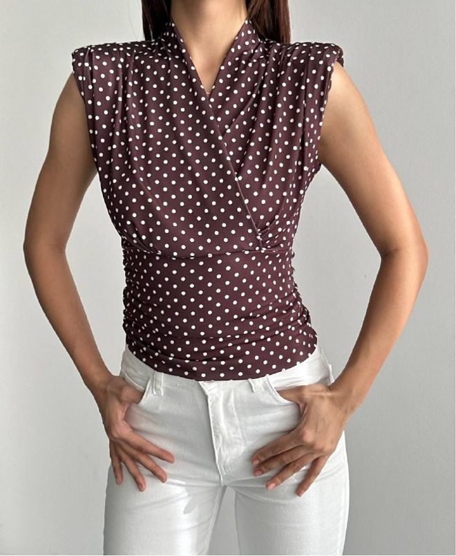 Mistix Блузка Бордовая Винтаж В Горошек Оптовая продажа одежды Повседневный