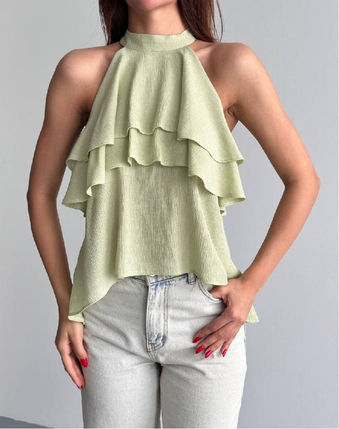 Mistix Béžová Blúzka S Halter Neck A Cape Rukávmi Veľkoobchod s oblečením Neformálny