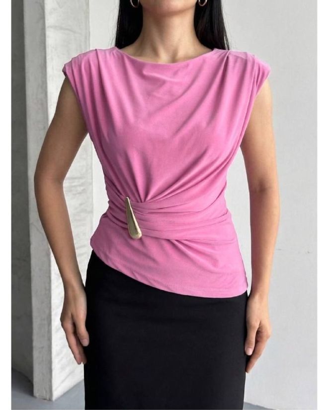 Mistix Eleganti Rožinė Palaidinė Su „cap“ Rankovėmis Didmeninė prekyba drabužiais Čiuožėjos