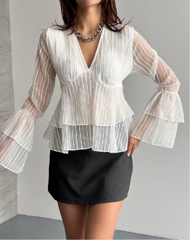 Mistix Елегантна Ежедневна Скромна Блуза В Бяло Дрехи на едро Скромна мода