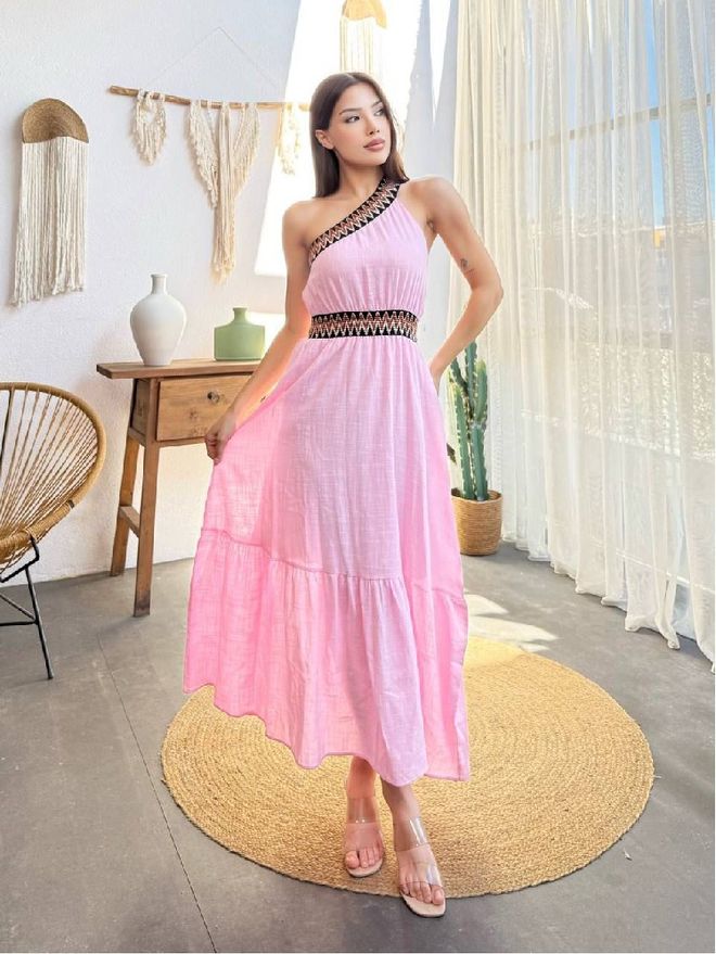 Mistix فستان لون القرنفل بوهو ألف خط بلا أكمام ماكسي ملابس بالجملة غير رسمي