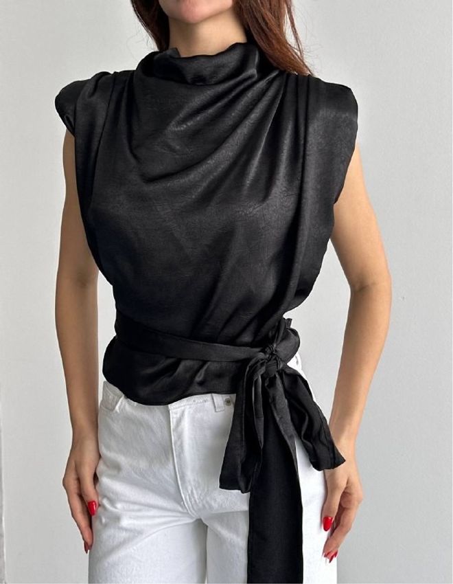 Mistix Черная Элегантная Блузка Без Рукавов С Вырезом Капюшоном Оптовая продажа одежды Повседневный