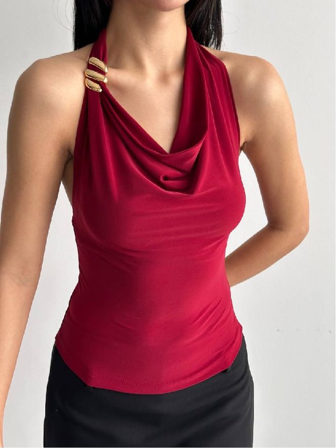 Mistix Bordo Dar Kalıp Degaje Yaka Bluz Toptan Giyim Nostaljik