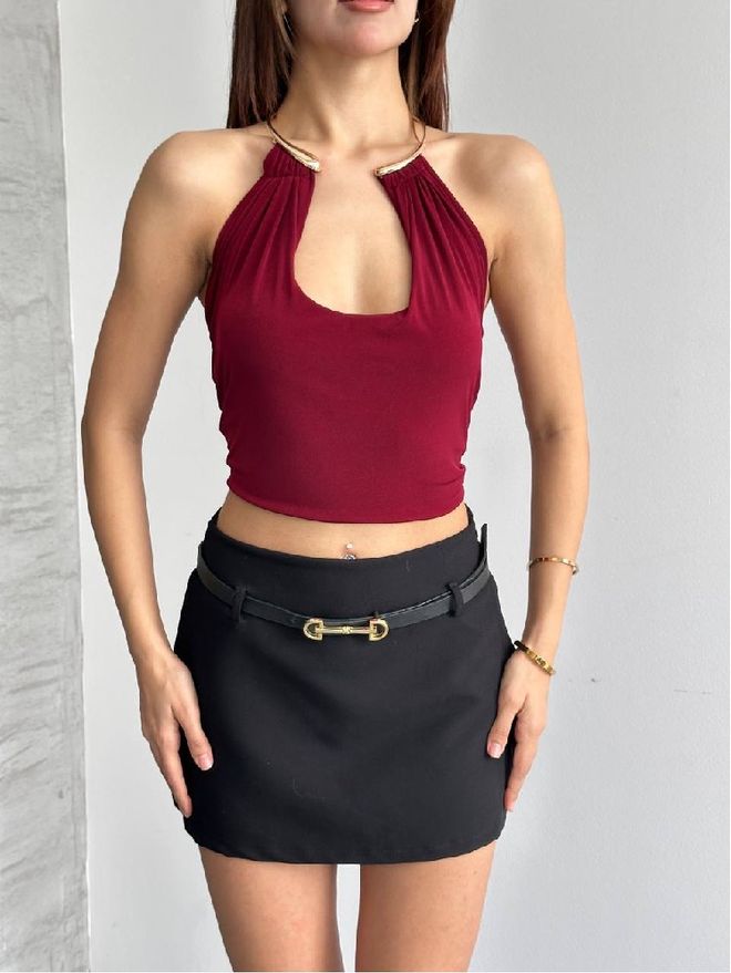 Mistix Bluza Bordo Rdeča Seksi Vgrajeno Ovratnik S Povodcem Oblačila na debelo Ležerno