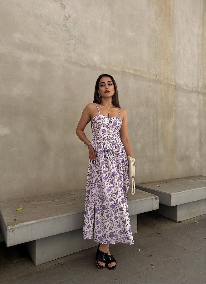 Mistix Fialové Elegantné Kvetinové Slipové Šaty So Štvorcovým Výstrihom Veľkoobchod s oblečením Neformálny