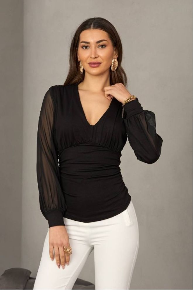 Mistix Eleganten Črn Blazer Z Vgrajenim V izrezom Oblačila na debelo Ležerno