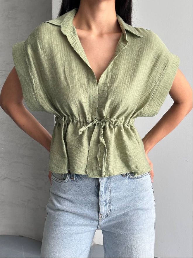 Mistix Zelena Ležerna Boho Bluza S Kratkim Kap Rukavima Veleprodaja odjeće Ležerni