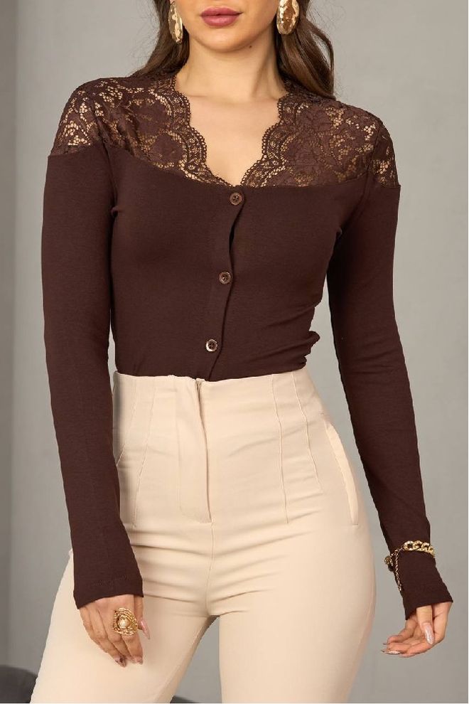 Mistix Rjav Eleganten Ozek Jopič Na Gumbe Oblačila na debelo Seksi