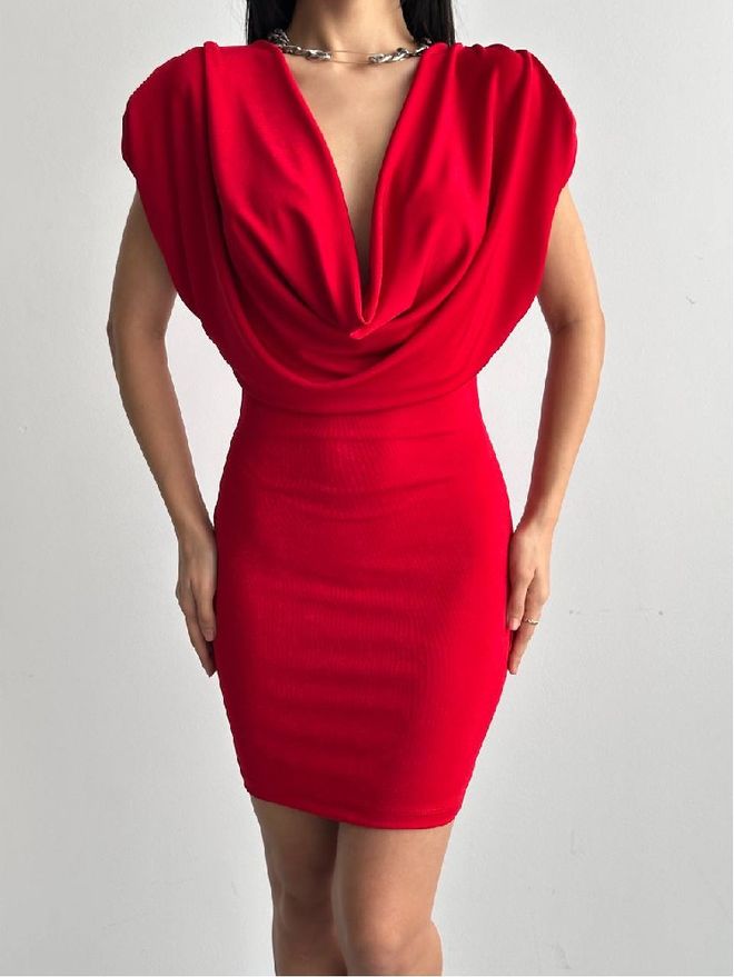 Mistix Rdeča Seksi Eleganten Glam Formalno Obleka Bodicon Oblačila na debelo Seksi