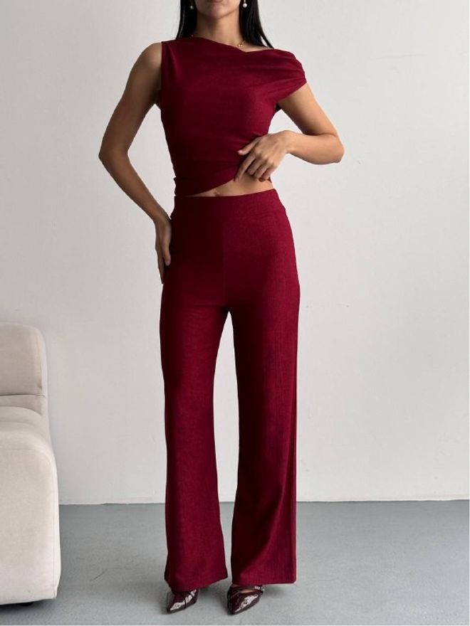 Mistix Rinkinys Tamsiai Raudonas Elegantiškas Slim Fit Palazzo Didmeninė prekyba drabužiais Čiuožėjos