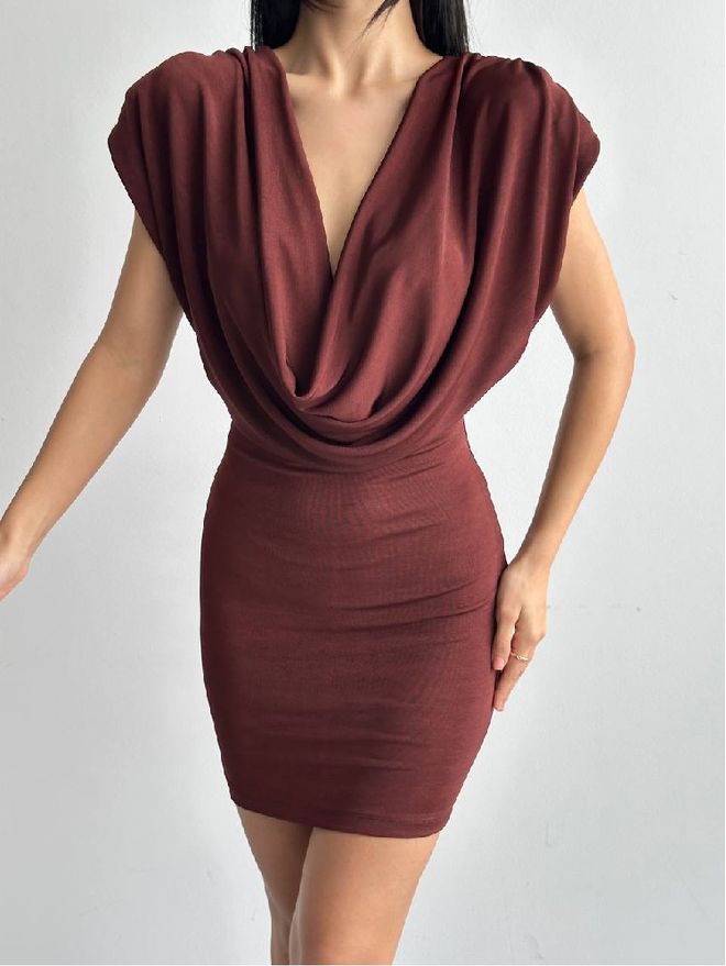 Mistix Браон Секси Елегантан Бодицон Мини Хаљина Велепродаја одеће Винтаге