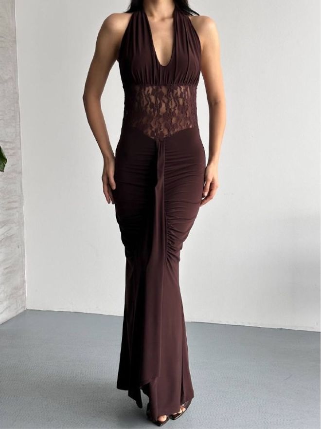 Mistix Marrone Sexy Elegante Formale Glamour Bodycon Vestito Abbigliamento all'ingrosso Sexy