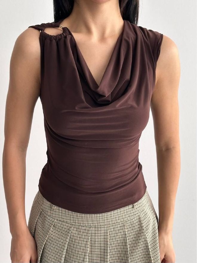 Mistix Brązowa Seksowna Casual Elegancka Glam Bluzka Hurtowa sprzedaż odzieży Casual