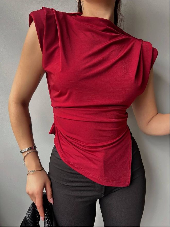 Mistix Bluzka Bordowa Czerwień Z Rękawem Typu Cap Hurtowa sprzedaż odzieży Casual