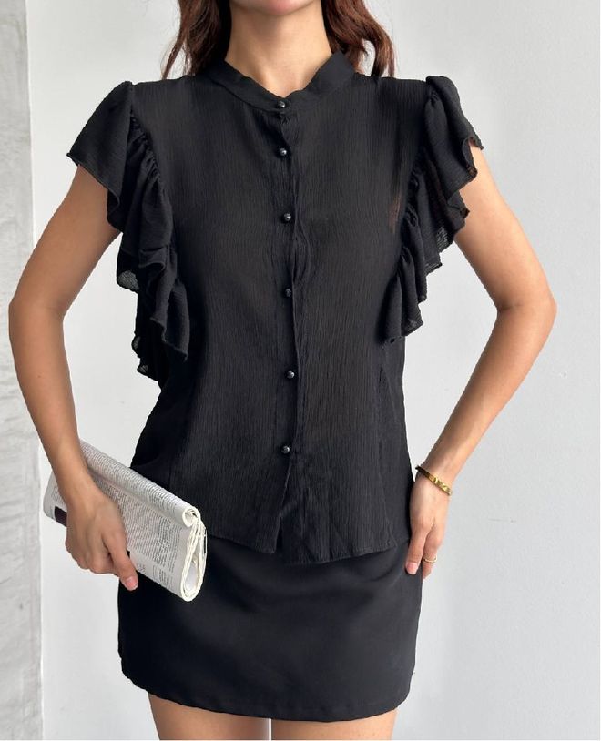 Mistix Crna Elegantna Formalna Casual Glam Majica Veleprodaja odjeće Ležerni