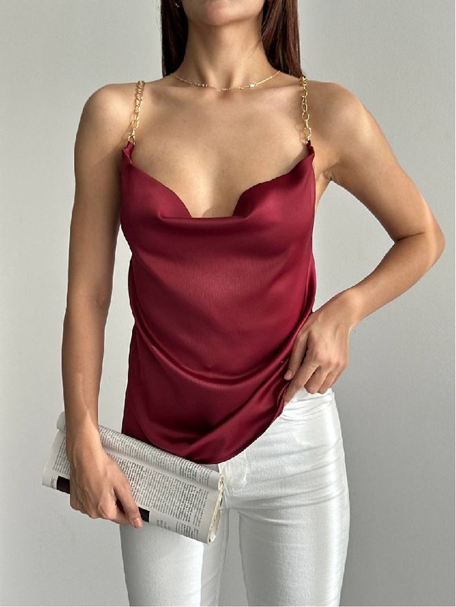 Mistix Bluza Bordo Crvena S Padajućim Izrezom I Jako Kratkim Rukavima Veleprodaja odjeće Vintage