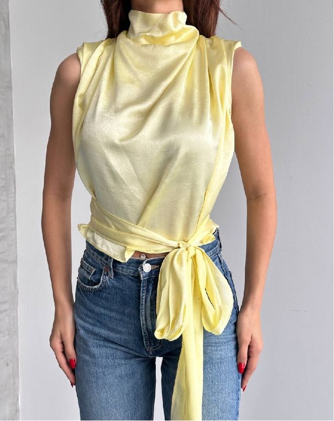 Mistix Yellow Elegant Slim Fit Sleeveless Blouse Wholesale Clothing Casual